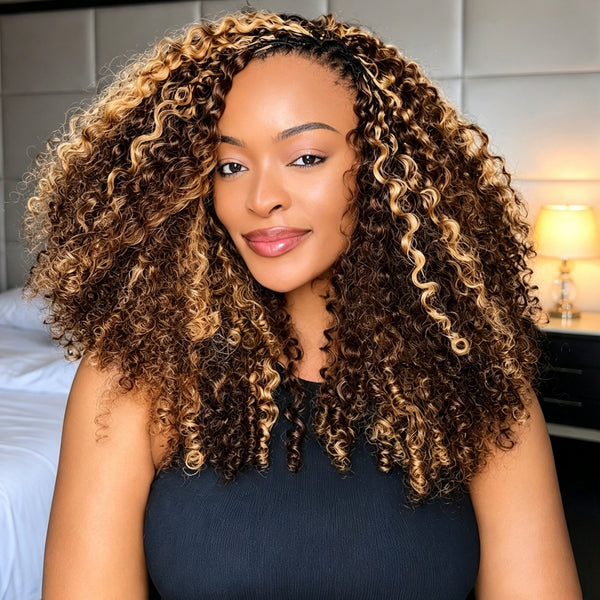 Vallbest Honey Blonde Highlight (#4/27) Burmese Curly Crochet Human Hair – Premium Plush Texture