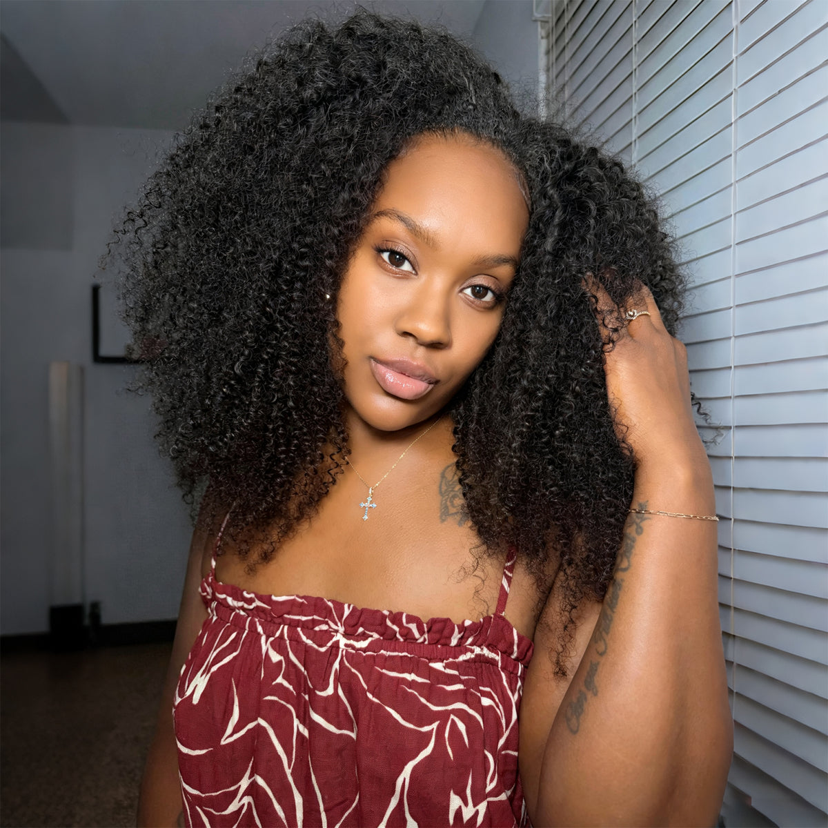 Vallbest Coily Curly Half Wig Seamless Kinky Curly Flip Over Wig Beginner Friendly