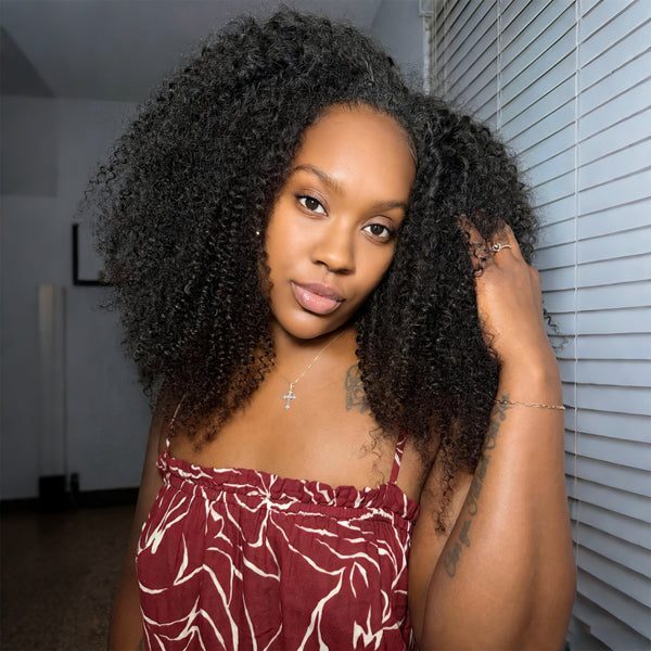 Vallbest Coily Curly Half Wig Seamless Kinky Curly Flip Over Wig Beginner Friendly