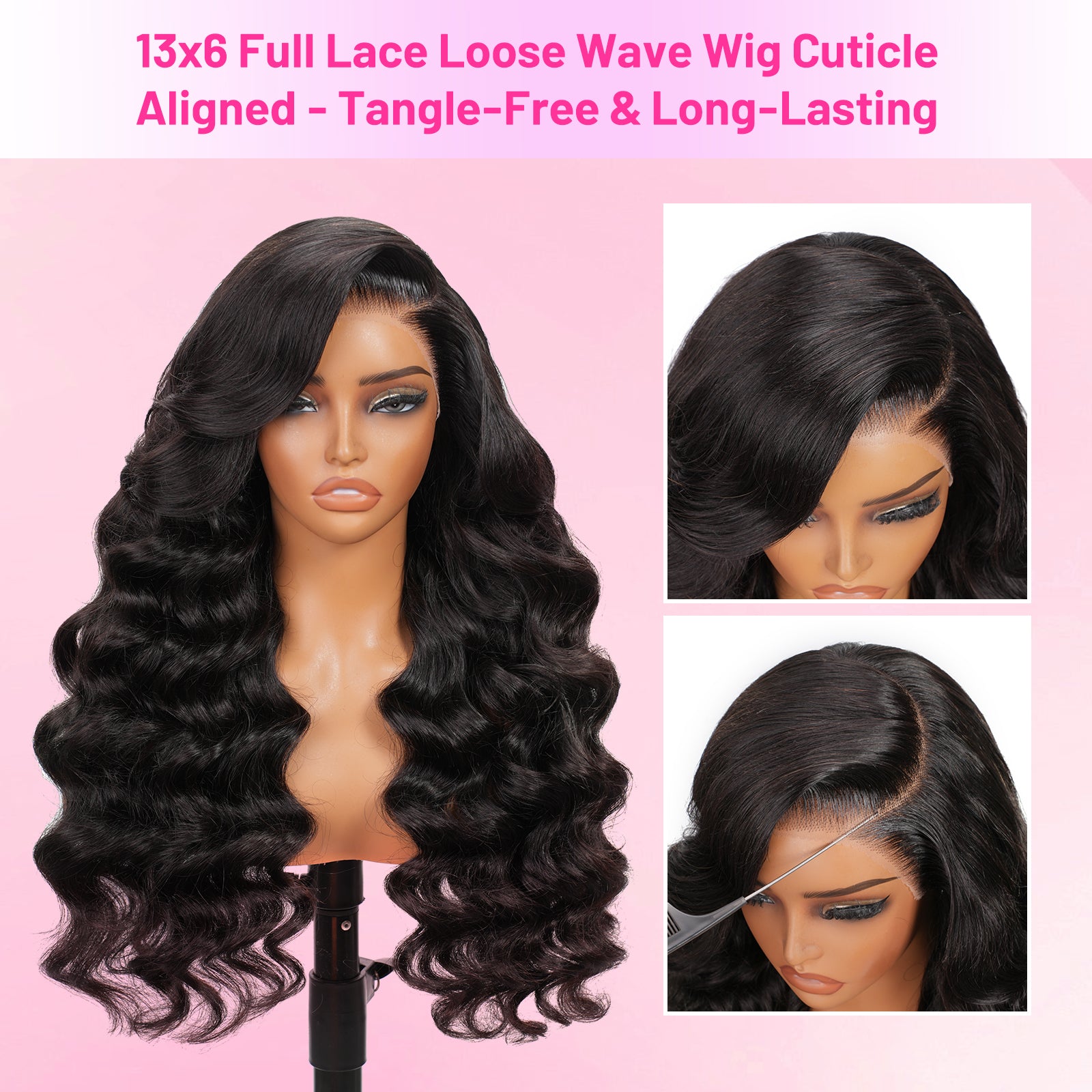 VALLBEST Loose Wave 13x6 HD Lace Glueless Wig – Pre-Plucked Hairline, Drawstring & Pre-Cut Lace