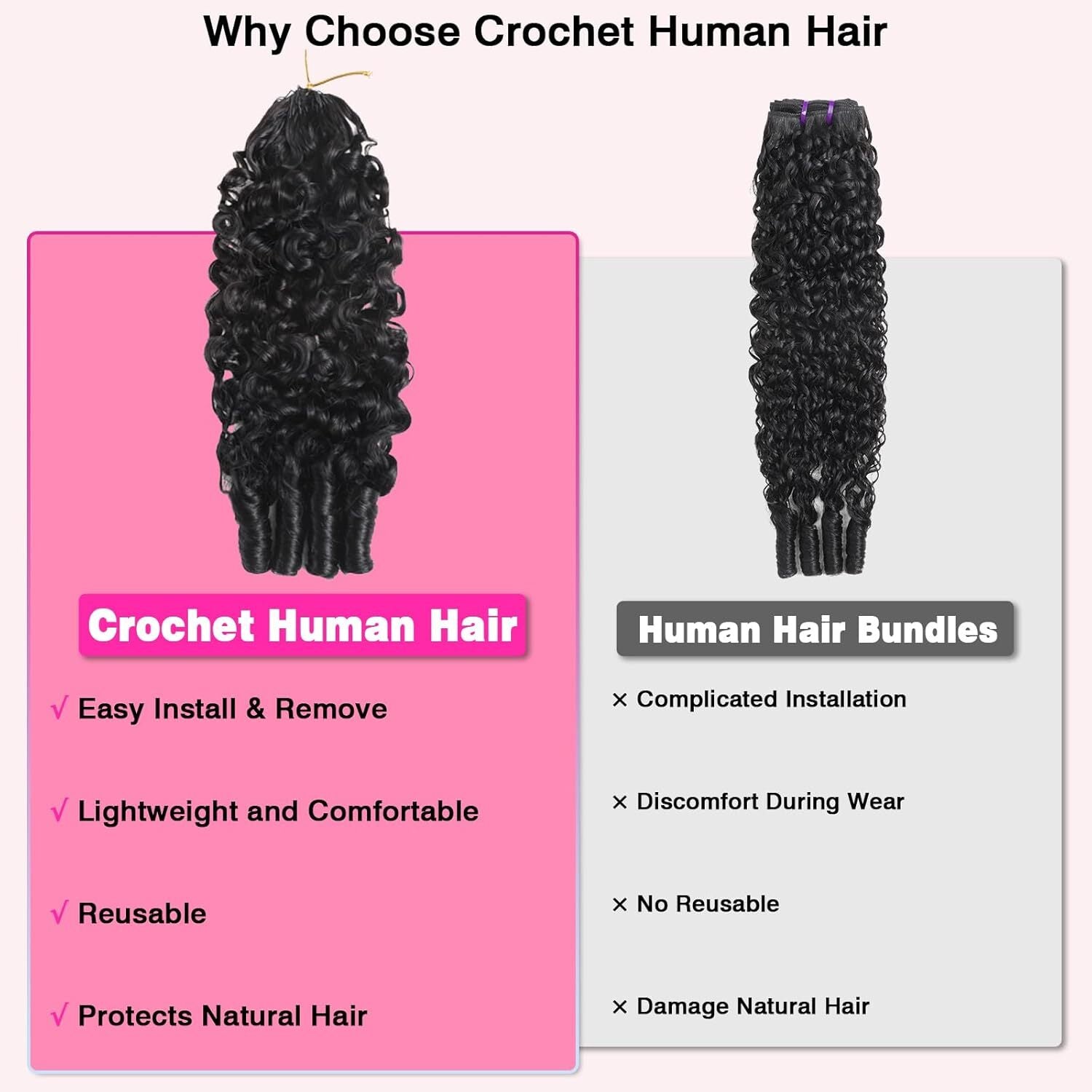 Burmese Curly Remy Human Hair Crochet Knotless Spiral Curl Natural Black