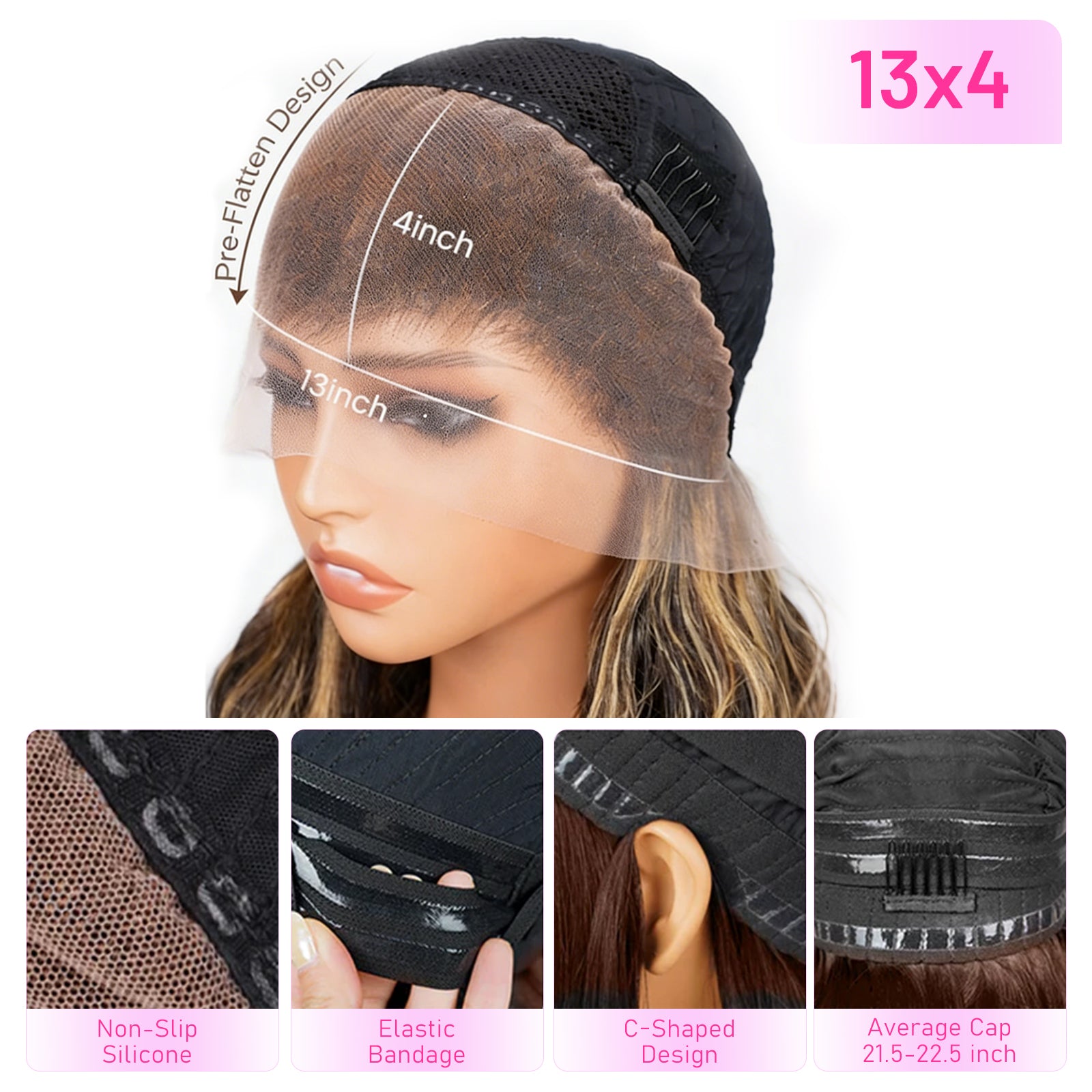 13x4 HD Lace Front Balayage Highlight Body Wave Human Hair Wig, Transparent Lace, Natural Hairline