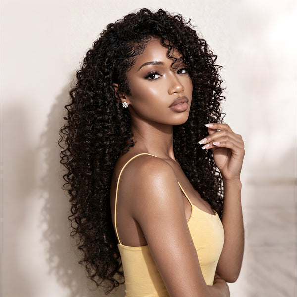 Vallbest 13x6 Glueless Wig Burmese Curly Natural Black With Drawstring 100% Human Hair Wig