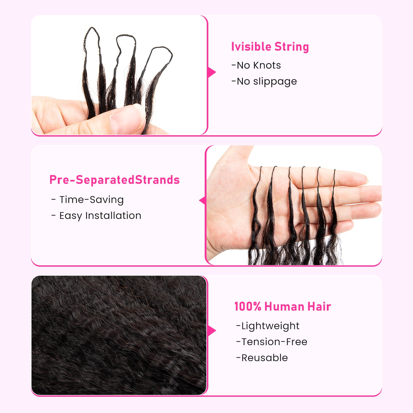 VALLBEST Kinky Straight Crochet Human Hair Extensions for Boho Braids