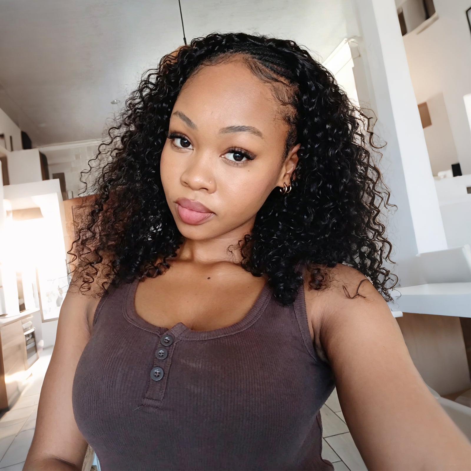 Vallbest Burmese Curly Half Wig Invisible Strap Human Hair Wear Go Glueless Wig for Beginners
