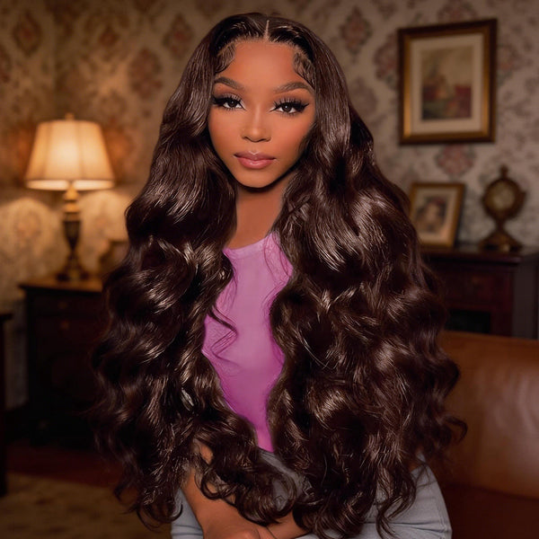 13x4 Frontal Lace Chocolate Brown Body Wave/Silky Straight Wig Invisible Knots Realistic Hairline