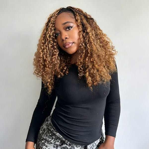VALLBEST Honey Blonde Highlight (#4/27) Burmese Curly Crochet Human Hair