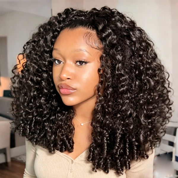 Vallbest Burmese Curly Half Wig Invisible Strap Human Hair Wear Go Glueless Wig for Beginners