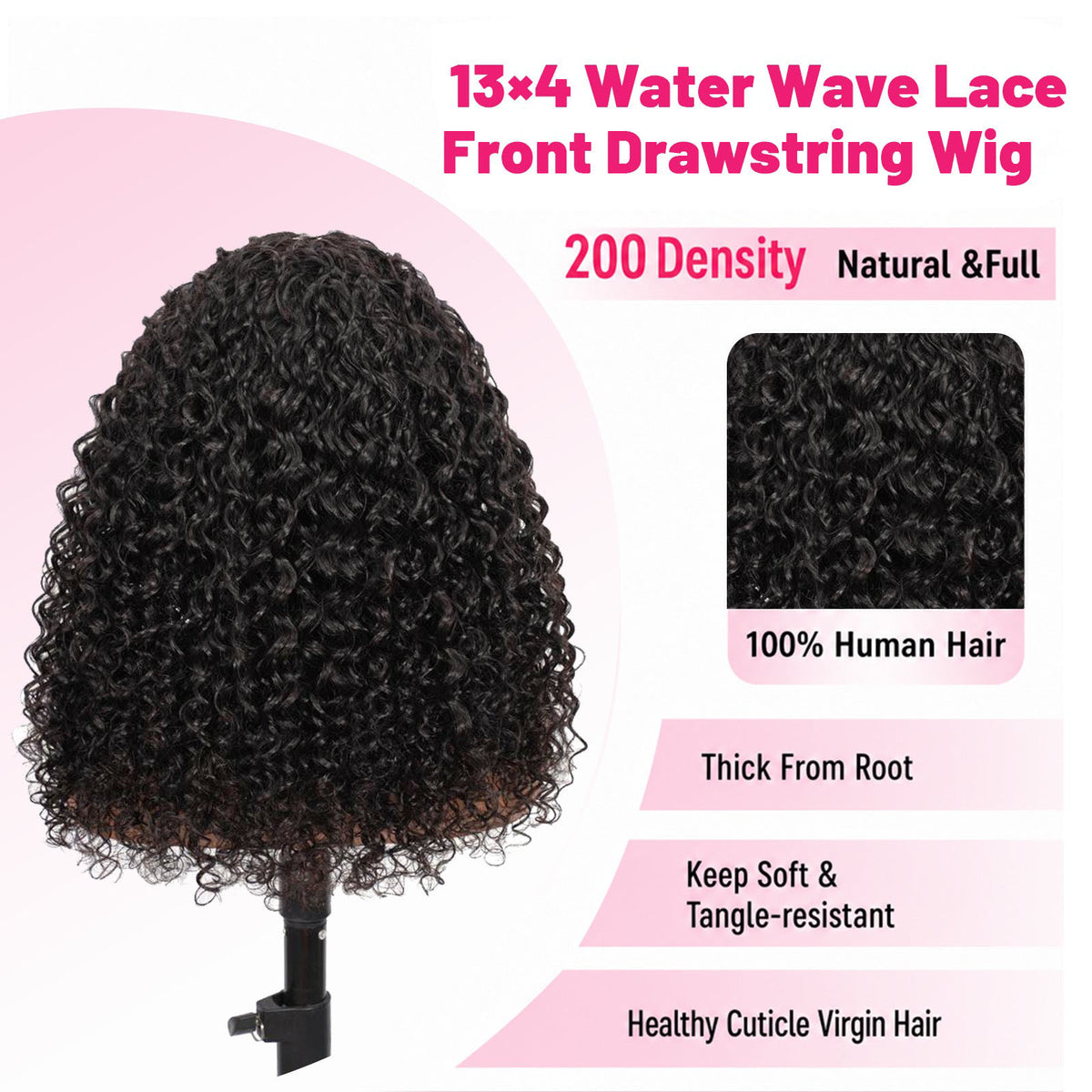 Vallbest 13x4 Frontal Lace Invisible Knots Glueless Natural Black Water Wave Wig Realistic Hairline