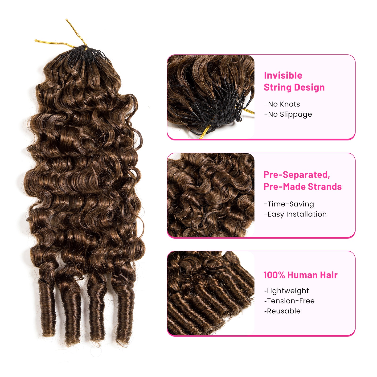 VALLBEST #4 Burmese Curly Crochet Human Hair Extensions for Boho Braids