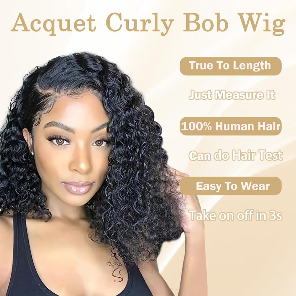 Glueless Curly Bob Wig Human Hair 13x4 HD Lace, Deep Wave, Pre-Plucked, Natural Look