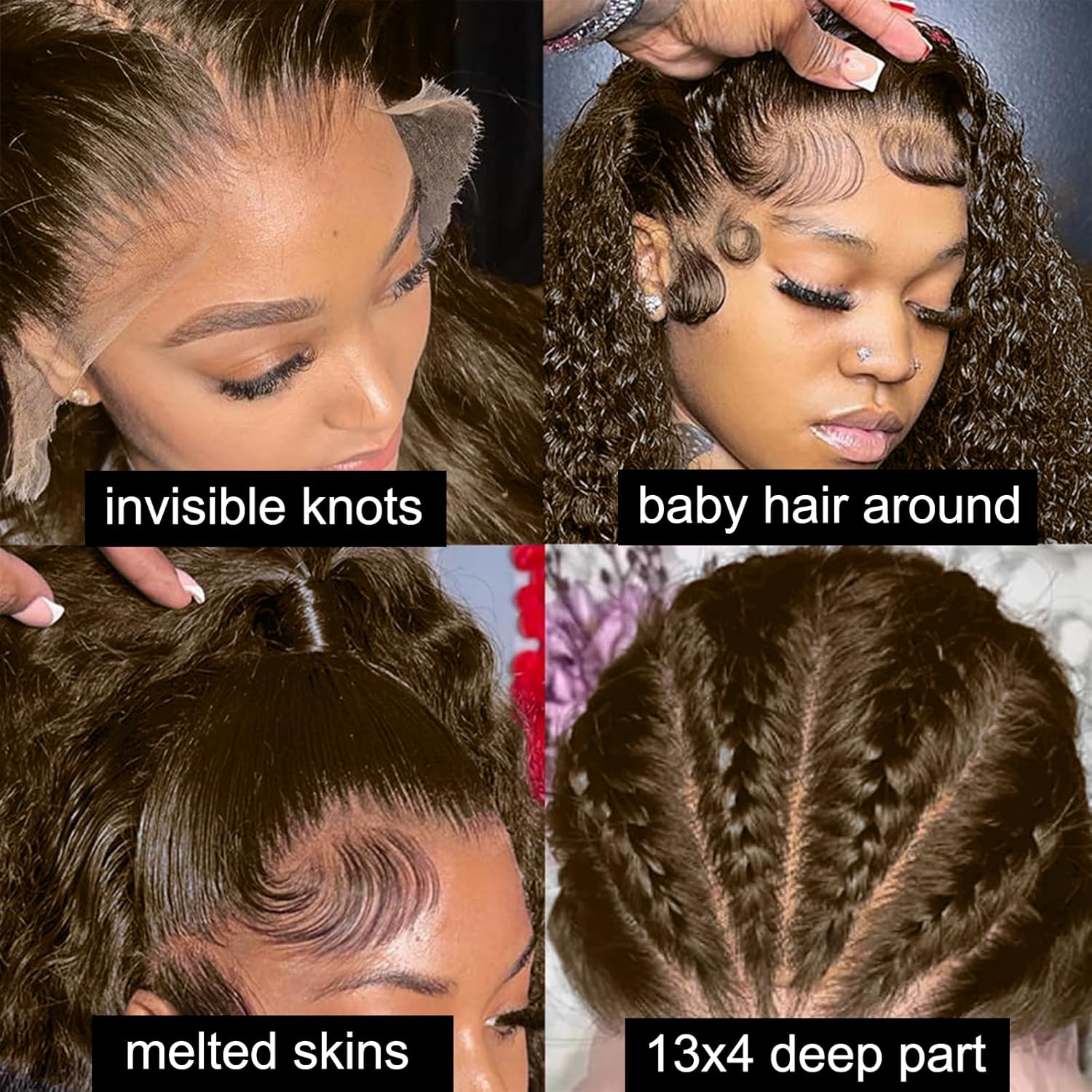 13x4 HD Lace Front Deep Wave Curly Wig, #4 Dark Brown, Super Thin Transparent Lace