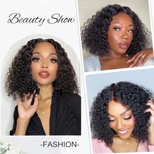 Glueless Curly Bob Wig Human Hair 13x4 HD Lace, Deep Wave, Pre-Plucked, Natural Look