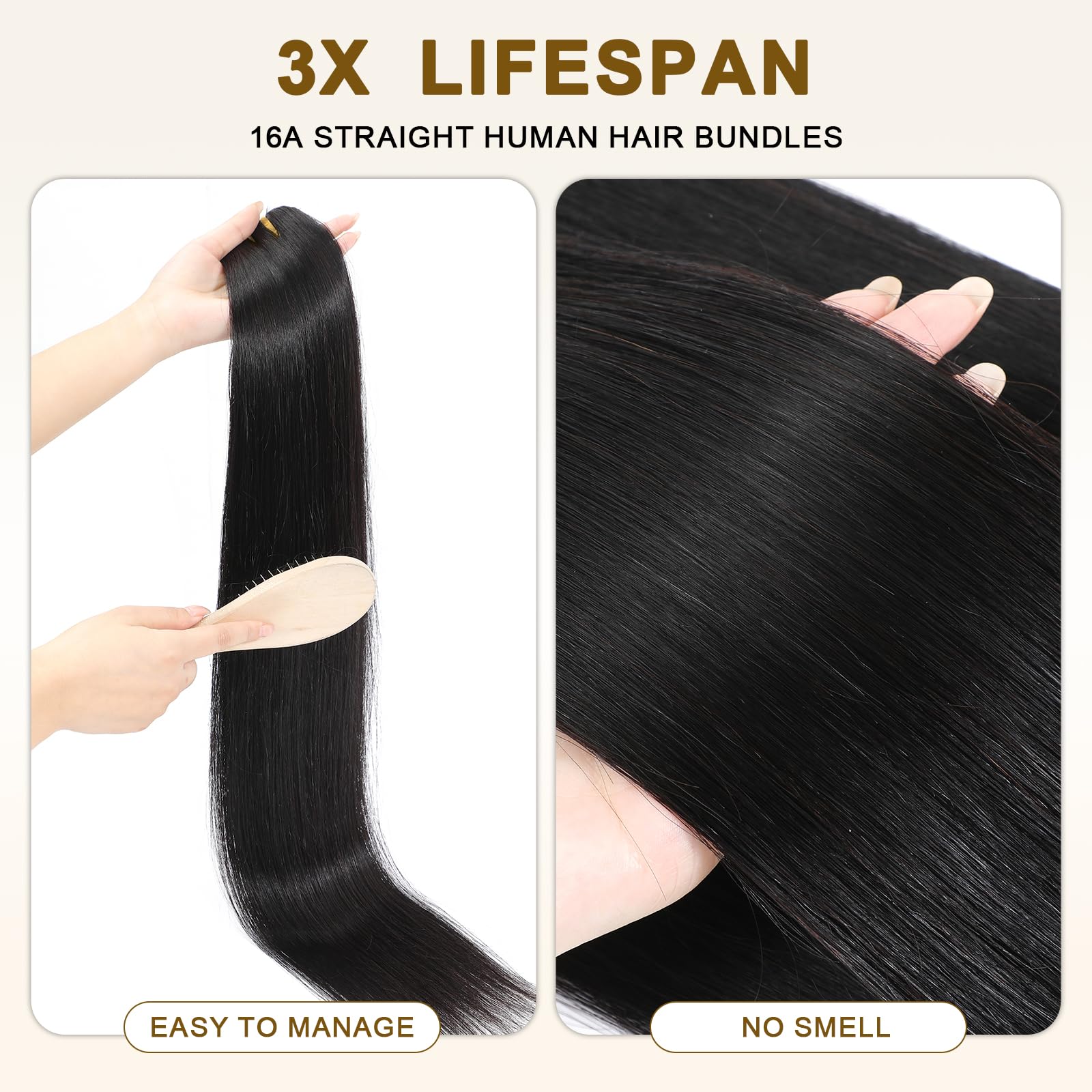 {16A 3Pcs}100% Unprocessed Straight Human Hair Quick Weave Hair