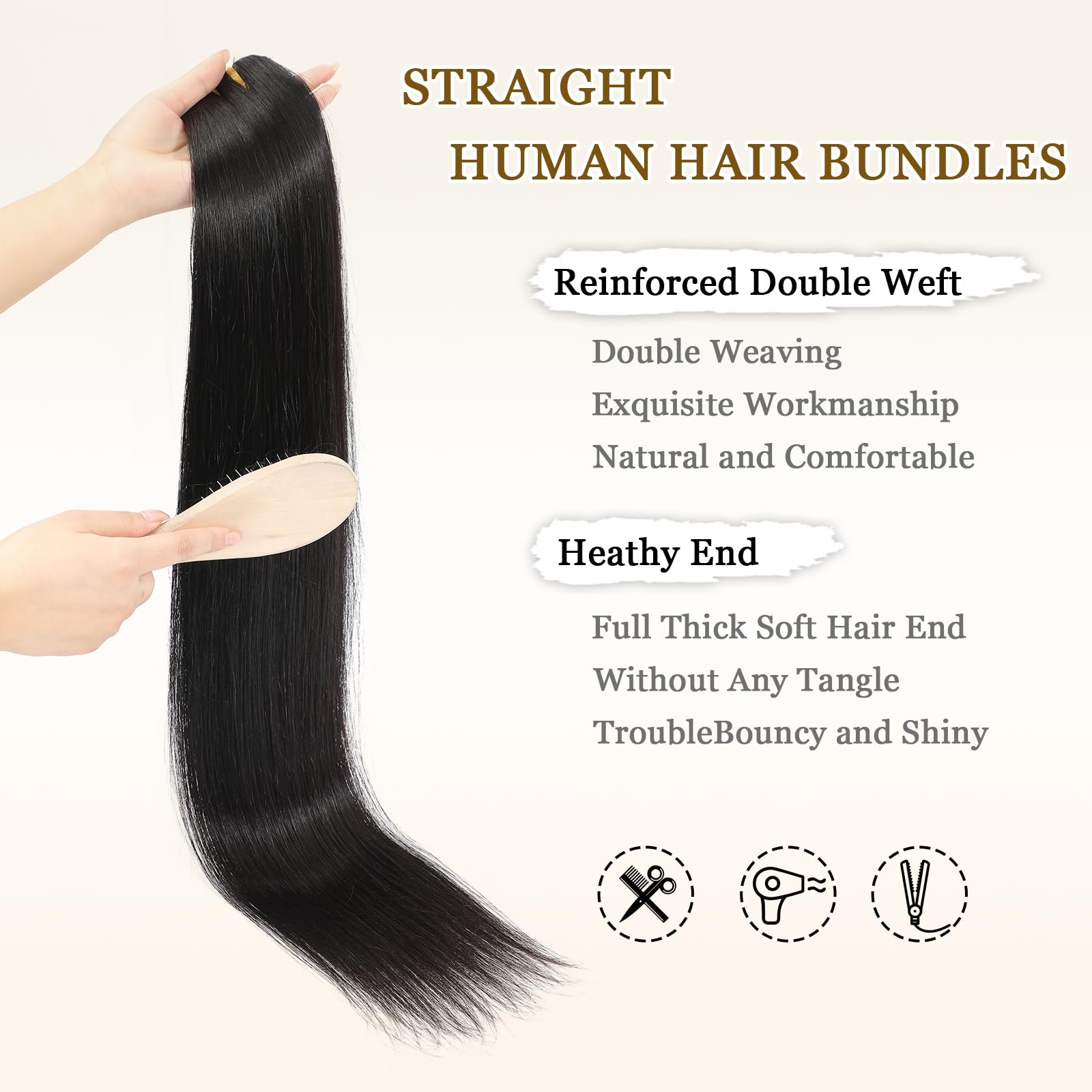 {16A 3Pcs}100% Unprocessed Straight Human Hair Quick Weave Hair