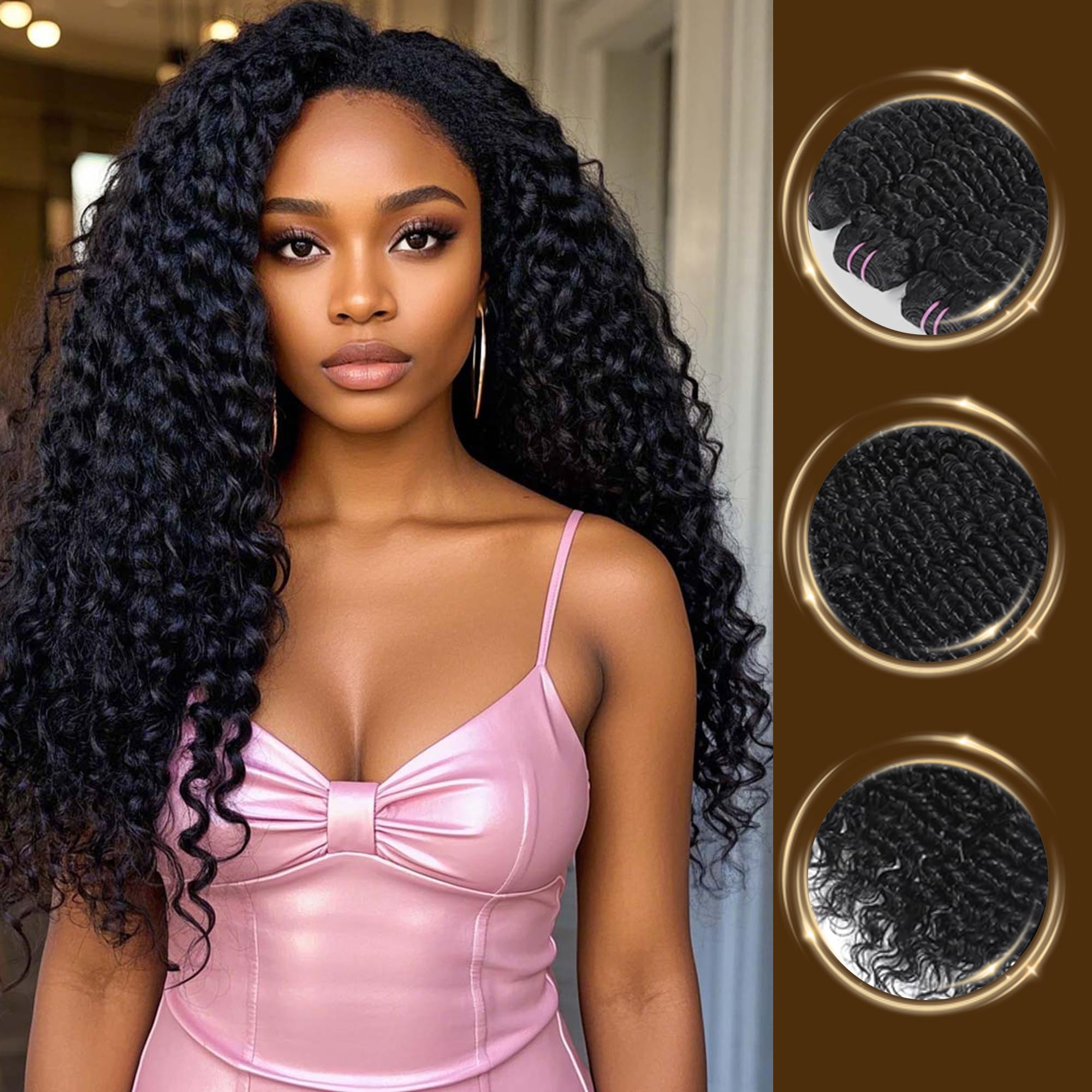 {12A 3Pcs} Jerry Curly 3 Bundles Human Hair Weft Natural Color Unprocessed Virgin Hair Weave