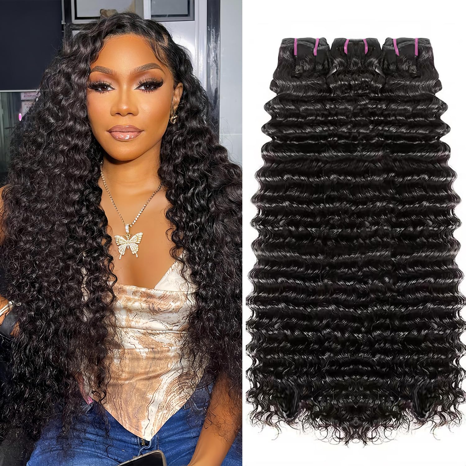 {12A 3Pcs} Jerry Curly 3 Bundles Human Hair Weft Natural Color Unprocessed Virgin Hair Weave