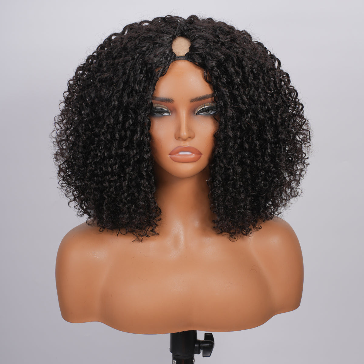 V Part Kinky Curly Wig Human Hair Glueless Wigs For Beginner