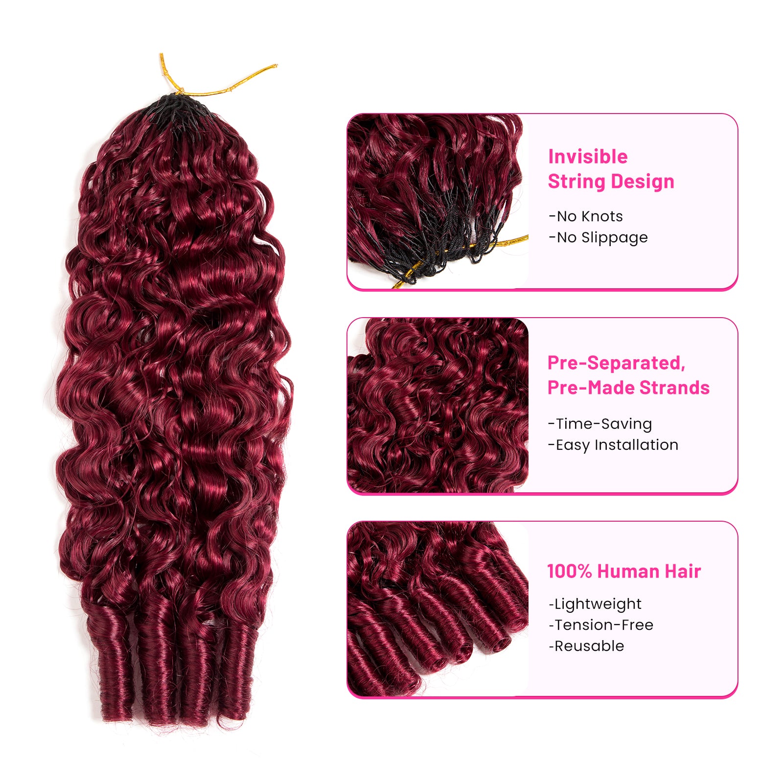 VALLBEST 99J Burgundy Burmese Curly Human Hair for Boho Braids