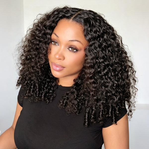 Vallbest Burmese Curly Half Wig Invisible Strap Human Hair Wear Go Glueless Wig for Beginners