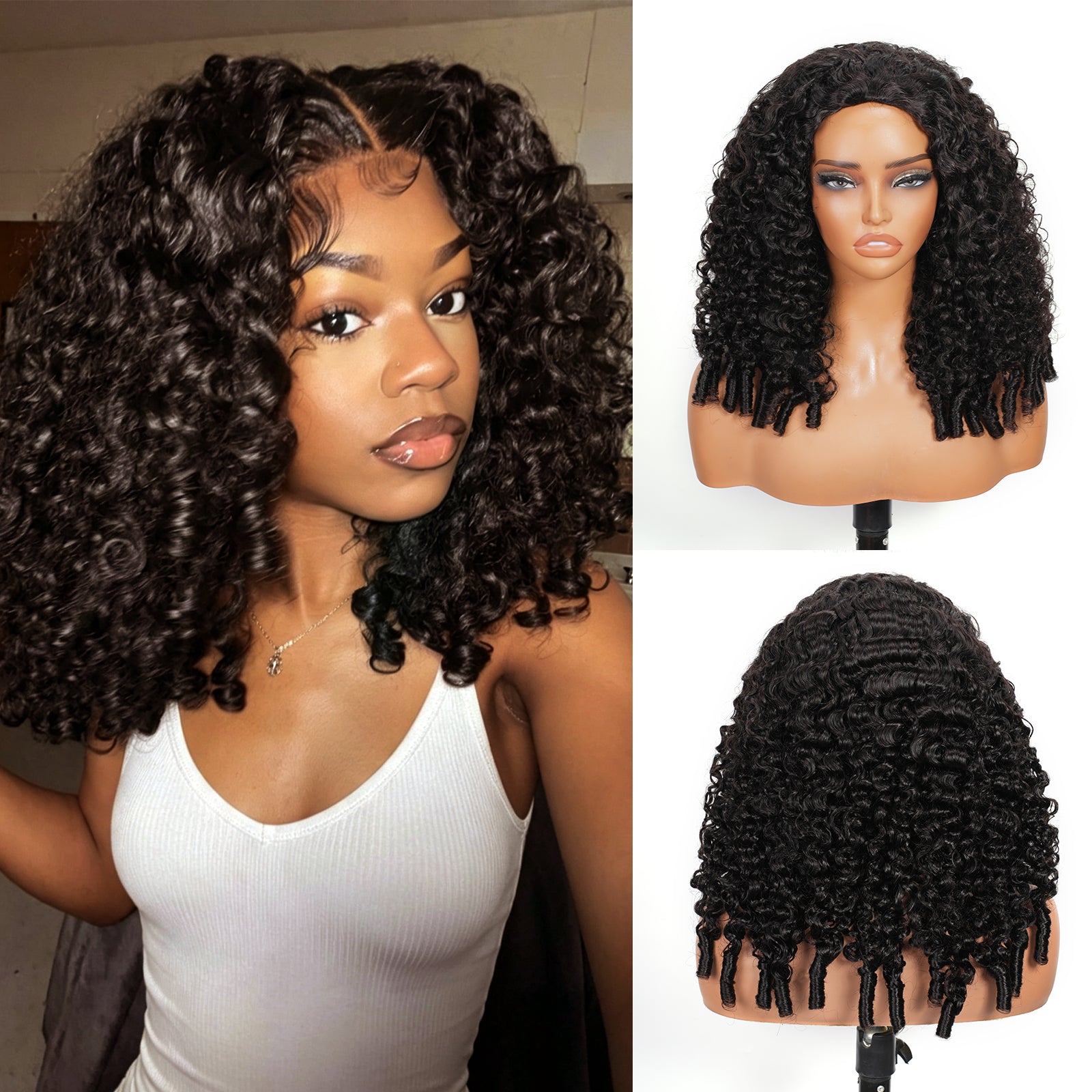 Vallbest Burmese Curly Half Wig Invisible Strap Human Hair Wear Go Glueless Wig for Beginners