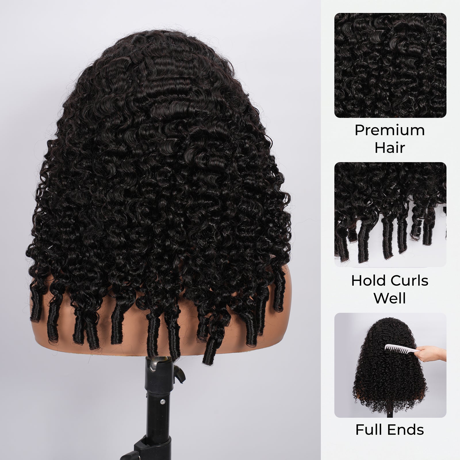 Vallbest Burmese Curly Half Wig Invisible Strap Human Hair Wear Go Glueless Wig for Beginners