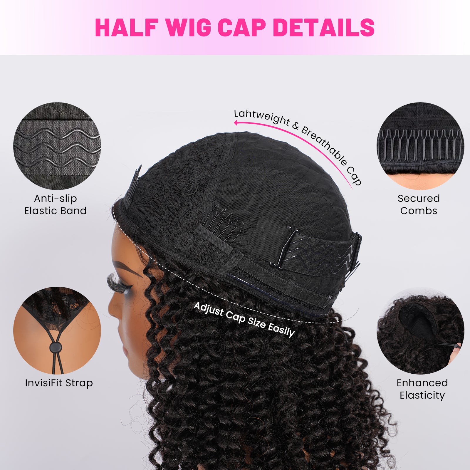 Vallbest Burmese Curly Half Wig Invisible Strap Human Hair Wear Go Glueless Wig for Beginners
