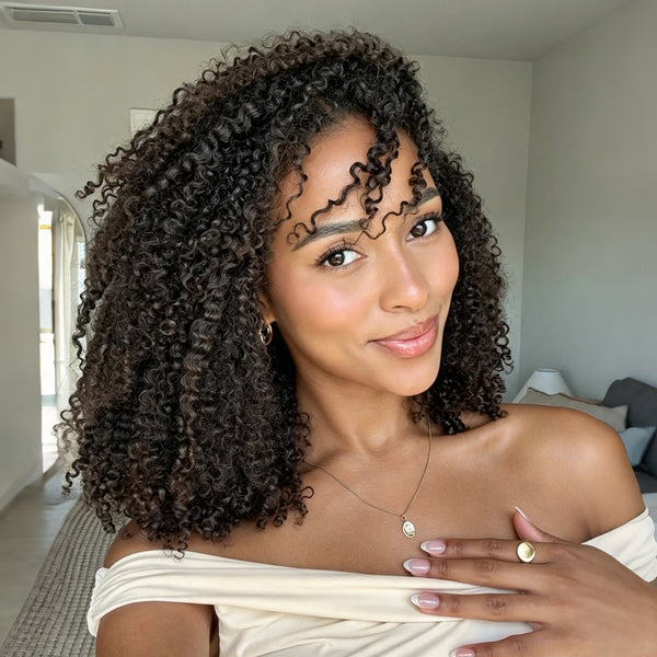 Vallbest Coily Curly Half Wig Seamless Kinky Curly Flip Over Wig Beginner Friendly