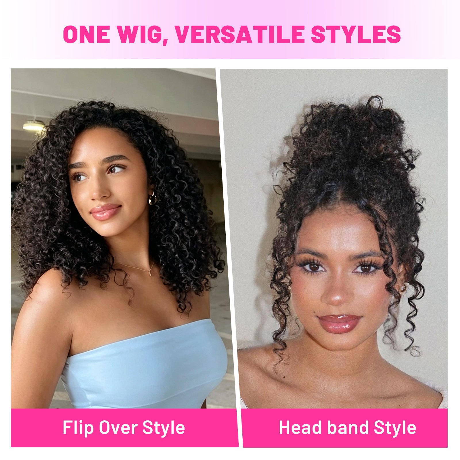 Vallbest Coily Curly Half Wig Seamless Kinky Curly Flip Over Wig Beginner Friendly