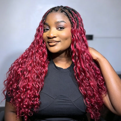 VALLBEST 99J Burgundy Burmese Curly Human Hair for Boho Braids