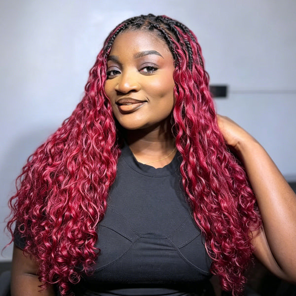 VALLBEST 99J Burgundy Burmese Curly Human Hair for Boho Braids