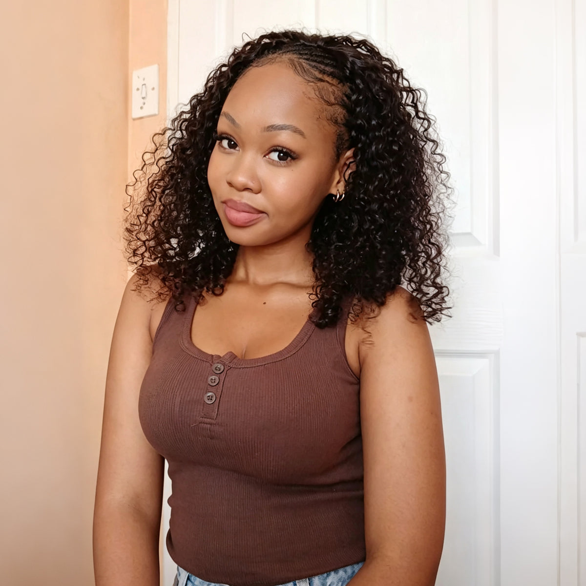 Vallbest Burmese Curly Half Wig Invisible Strap Human Hair Wear Go Glueless Wig for Beginners