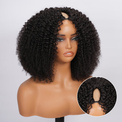 V Part Kinky Curly Wig Human Hair Glueless Wigs For Beginner