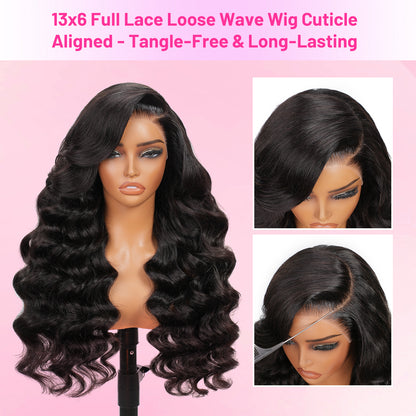 VALLBEST Loose Wave 13x6 HD Lace Glueless Wig – Pre-Plucked Hairline, Drawstring & Pre-Cut Lace