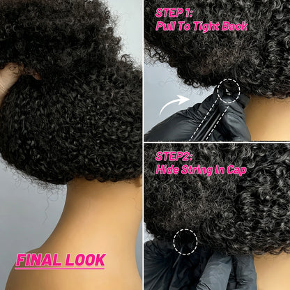 V Part Kinky Curly Wig Human Hair Glueless Wigs For Beginner