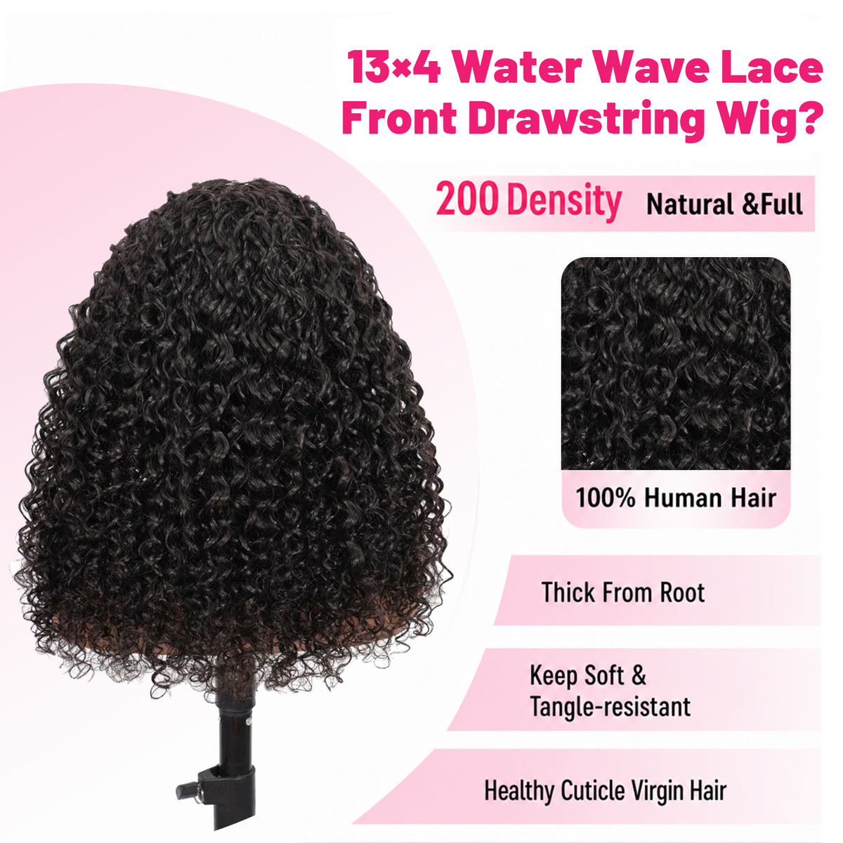 Vallbest 13x4 Frontal Lace Invisible Knots Glueless Natural Black Water Wave Wig Realistic Hairline