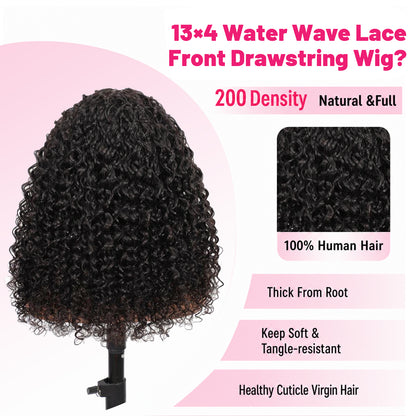 Vallbest 13x4 Frontal Lace Invisible Knots Glueless Natural Black Water Wave Wig Realistic Hairline