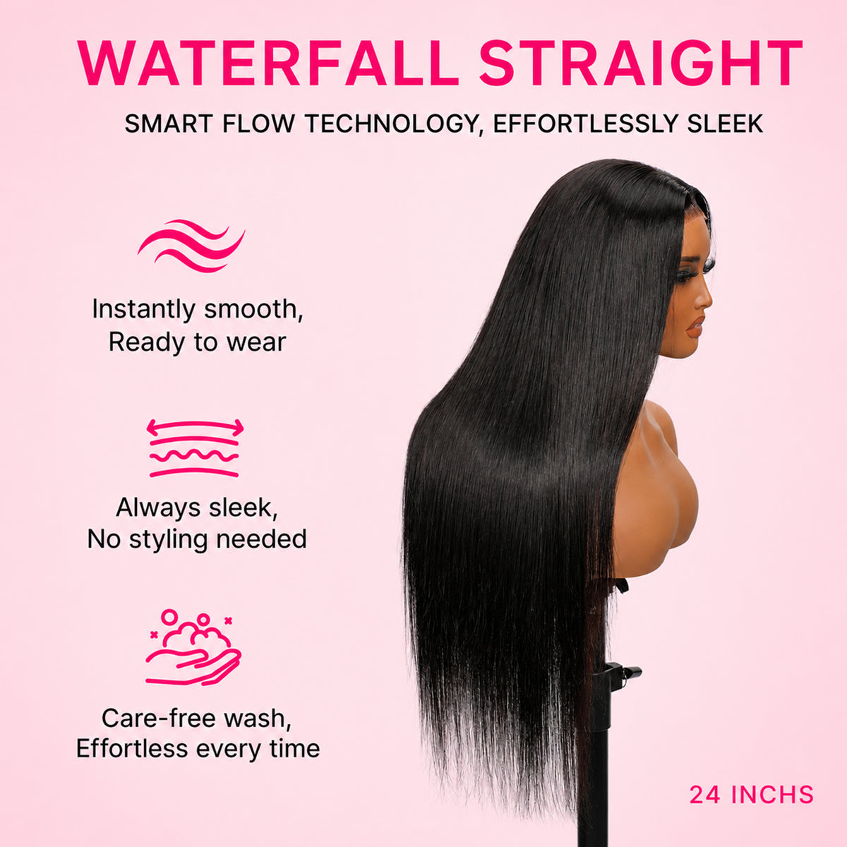 Vallbest Silky Straight Glueless Natural-Looking Human Hair Wig with Flexible Drawstring