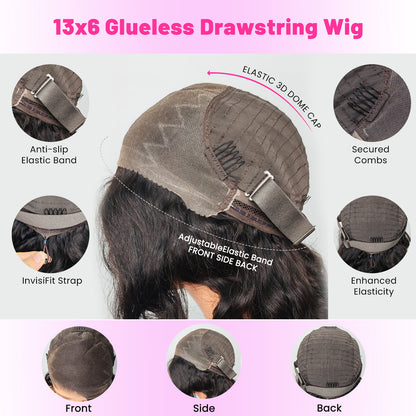 VALLBEST Loose Wave 13x6 HD Lace Glueless Wig – Pre-Plucked Hairline, Drawstring & Pre-Cut Lace