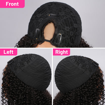 V Part Kinky Curly Wig Human Hair Glueless Wigs For Beginner