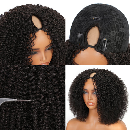 V Part Kinky Curly Wig Human Hair Glueless Wigs For Beginner