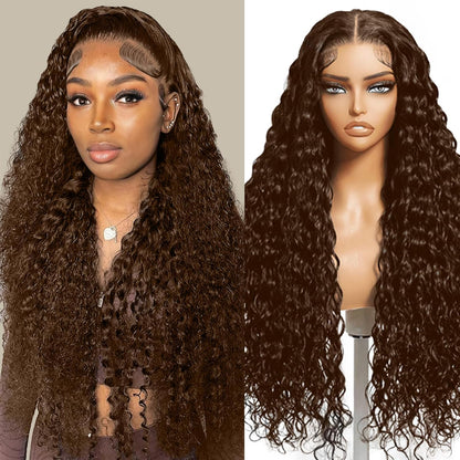 13x4 HD Lace Front Deep Wave Curly Wig, #4 Dark Brown, Super Thin Transparent Lace