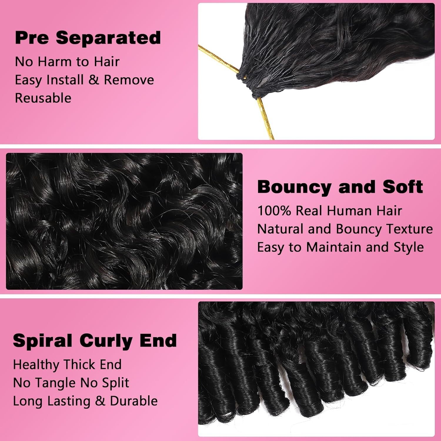 Burmese Curly Remy Human Hair Crochet Knotless Spiral Curl Natural Black