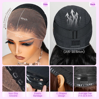 13x4 Frontal Lace Body Wave Invisible Knots Natural Black Realistic Hairline