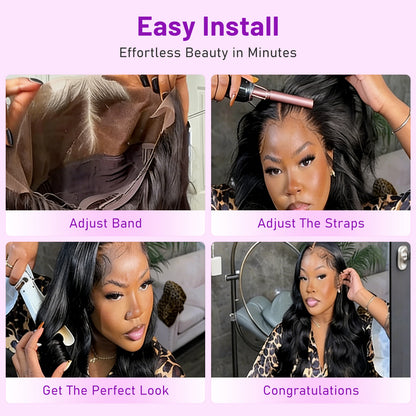 13x4 Frontal Lace Body Wave Invisible Knots Natural Black Realistic Hairline