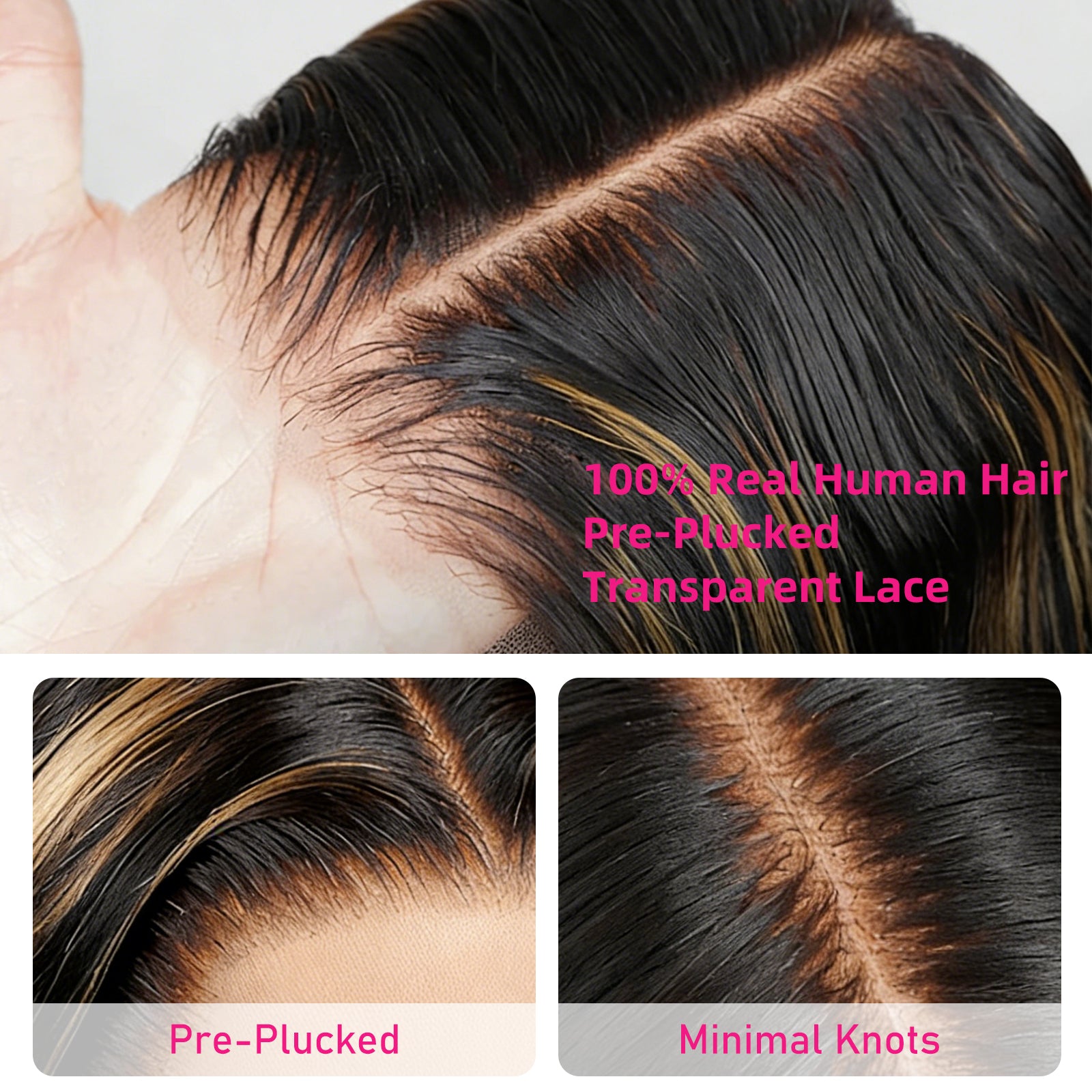 13x4 HD Lace Front Balayage Highlight Body Wave Human Hair Wig, Transparent Lace, Natural Hairline