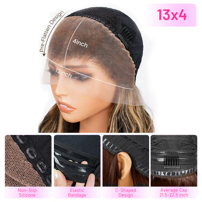 13x4 HD Lace Front Balayage Highlight Body Wave Human Hair Wig, Transparent Lace, Natural Hairline