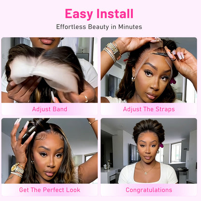 13x4 HD Lace Front Balayage Highlight Body Wave Human Hair Wig, Transparent Lace, Natural Hairline