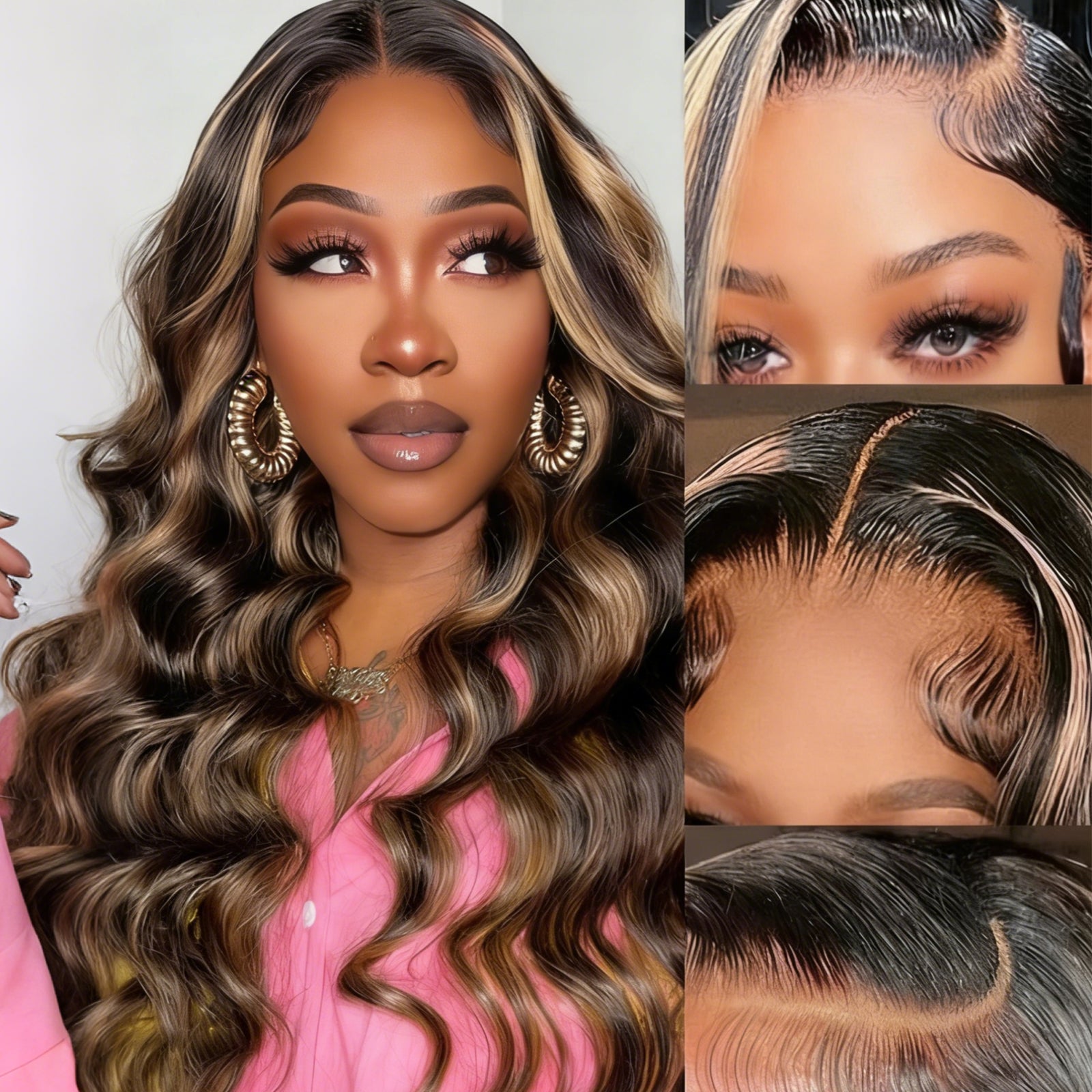 13x4 HD Lace Front Balayage Highlight Body Wave Human Hair Wig, Transparent Lace, Natural Hairline