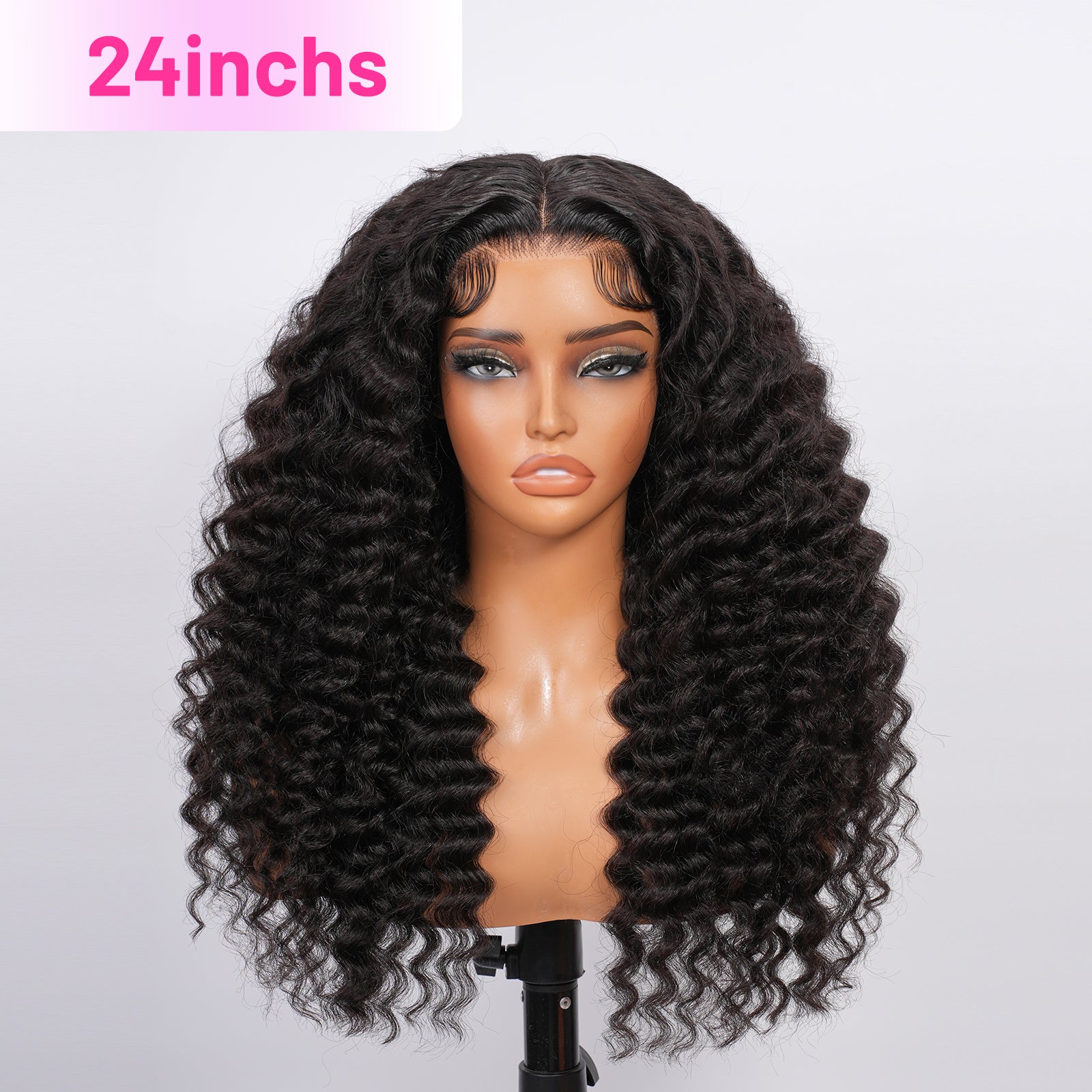 Vallbest 13x4 Invisible HD Lace Glueless Wig Deep Wave With Drawstring Natural Black 100% Human Hair Wig
